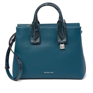 Rollins Large Michael Kors Leather Satchel Teal